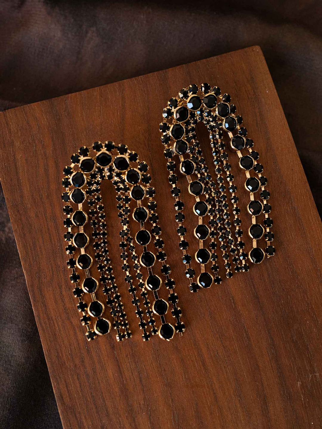 Vega Black Crystal Arch Earrings
