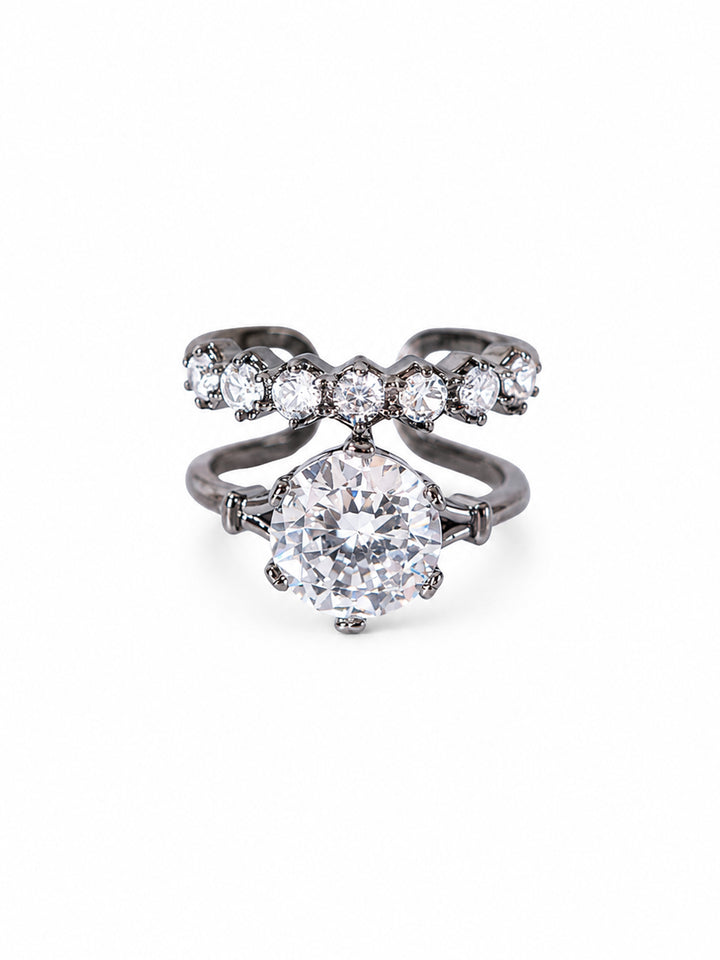 Leora crystal ring with gunmetal-plated double band