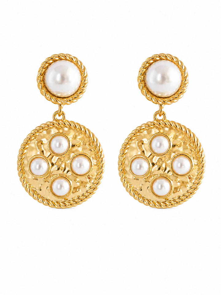 Long Vintage Round Spiral Pearl Gold Earrings