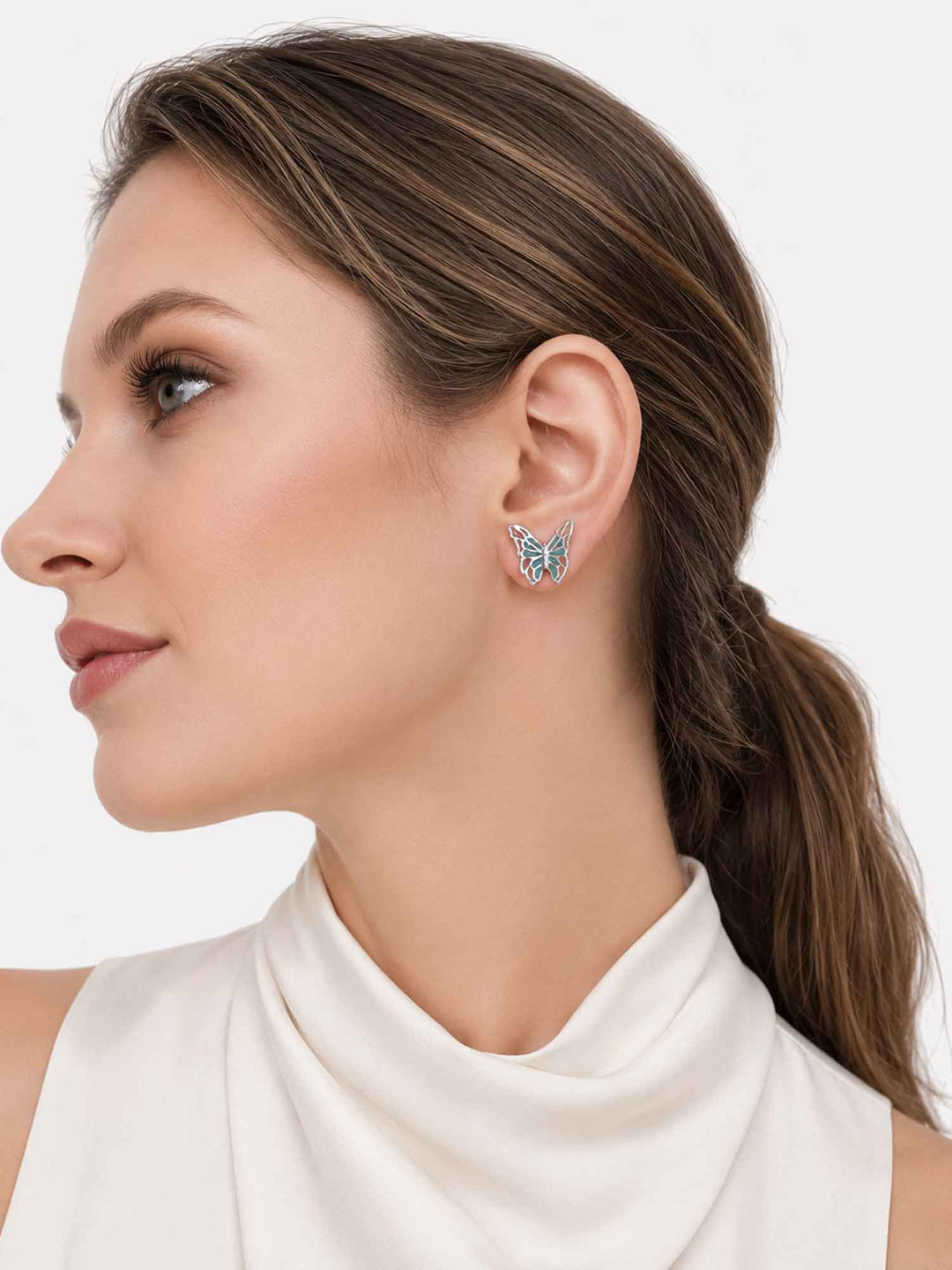 Pendientes de mariposa de esmalte Lucy en plata