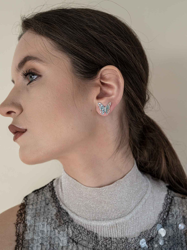Lucy Enamel Butterfly Earrings Silver