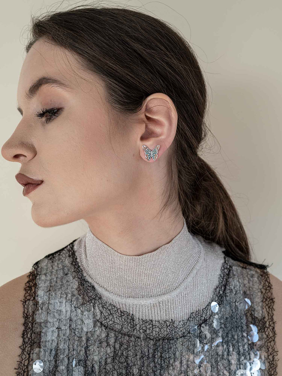 Lucy Enamel Butterfly Earrings Silver