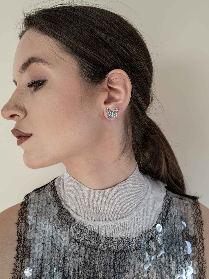 Lucy Enamel Butterfly Earrings Silver