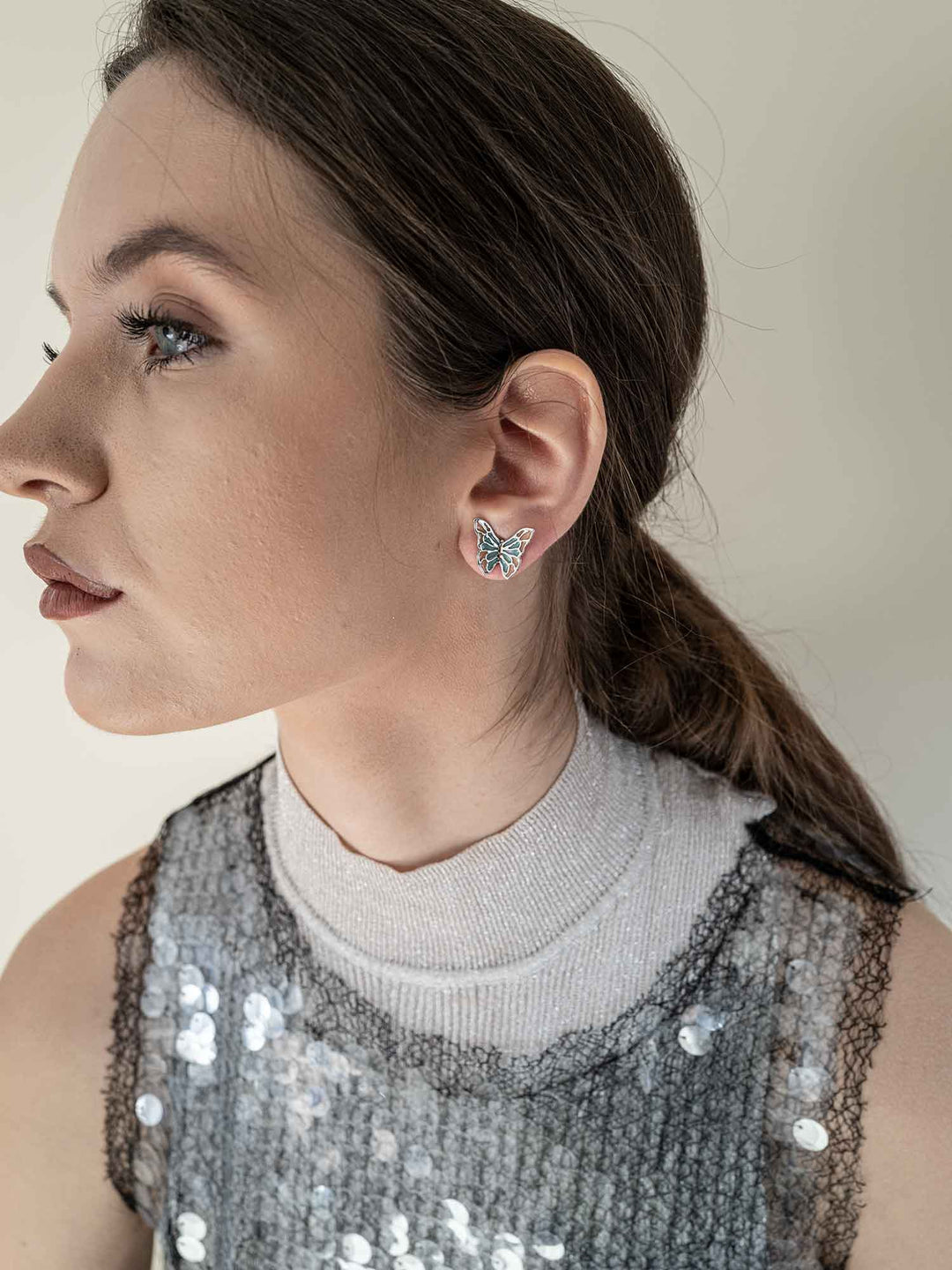 Lucy Enamel Butterfly Earrings Silver