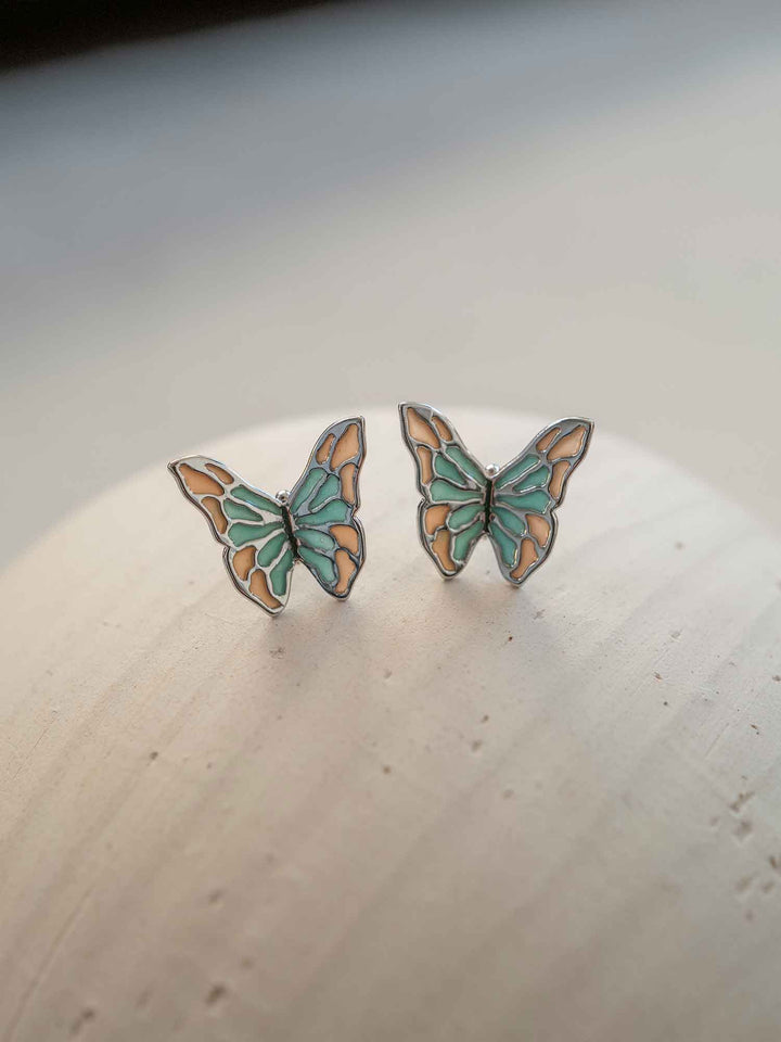 Lucy Enamel Butterfly Earrings Silver