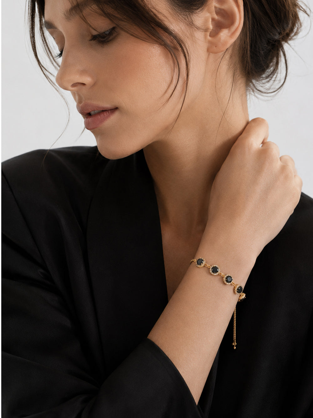 Nalini black crystal bracelet styled on wrist