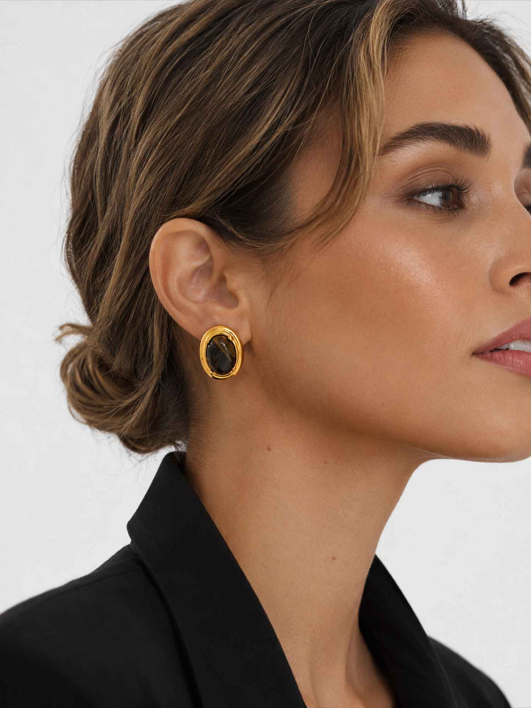 Nocturne Oval Tiger Eye Stone Earrings