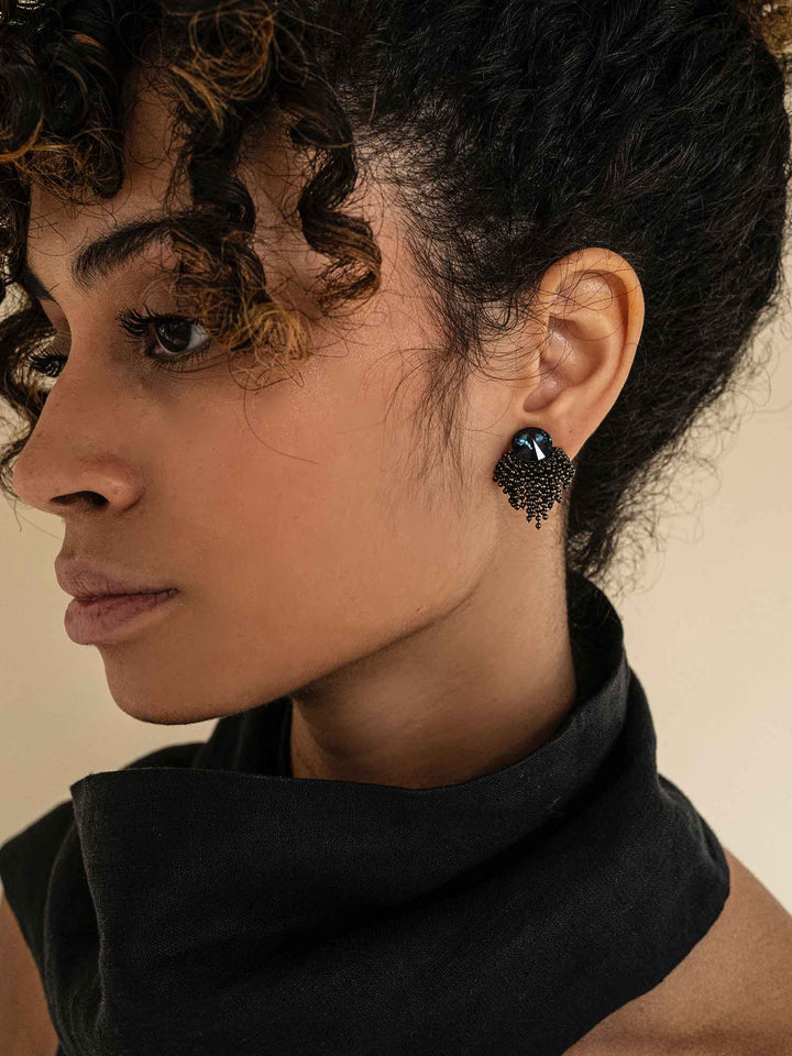 Noir Handcrafted Crystal Beaded Earrings