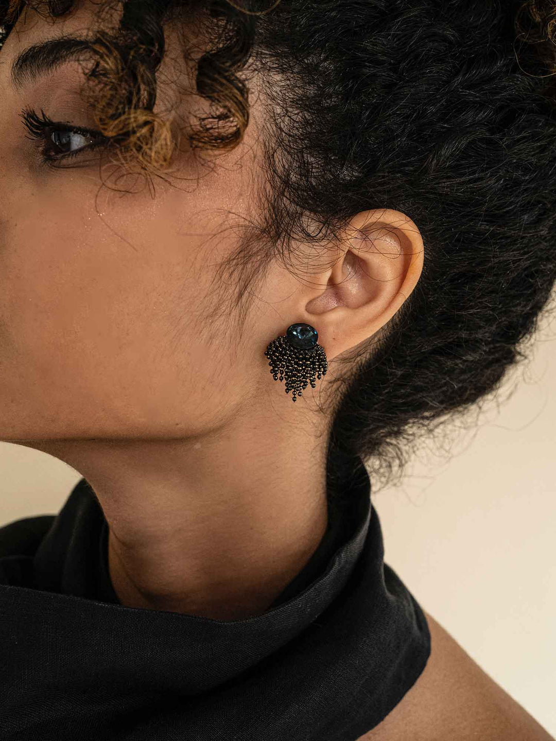 Noir Handcrafted Crystal Beaded Earrings
