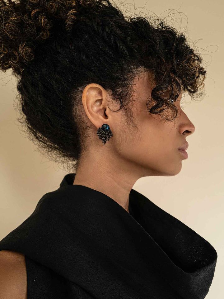 Noir Handcrafted Crystal Beaded Earrings