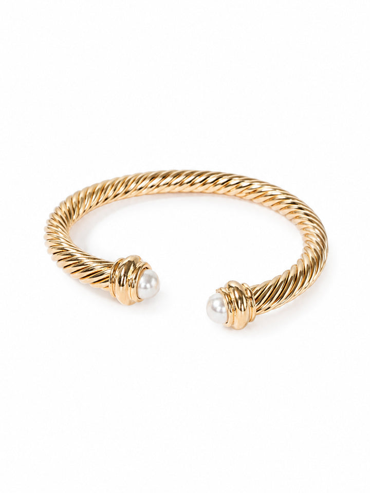 Nyla twisted cuff bracelet with freshwater pearl tips