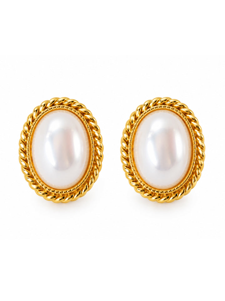 Ottilie Oval Pearl Stud Earrings - product view