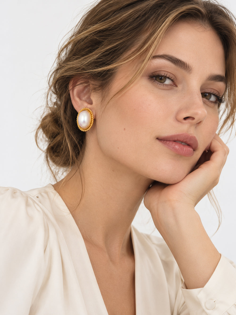 Ottilie Oval Pearl Stud Earrings - view 2