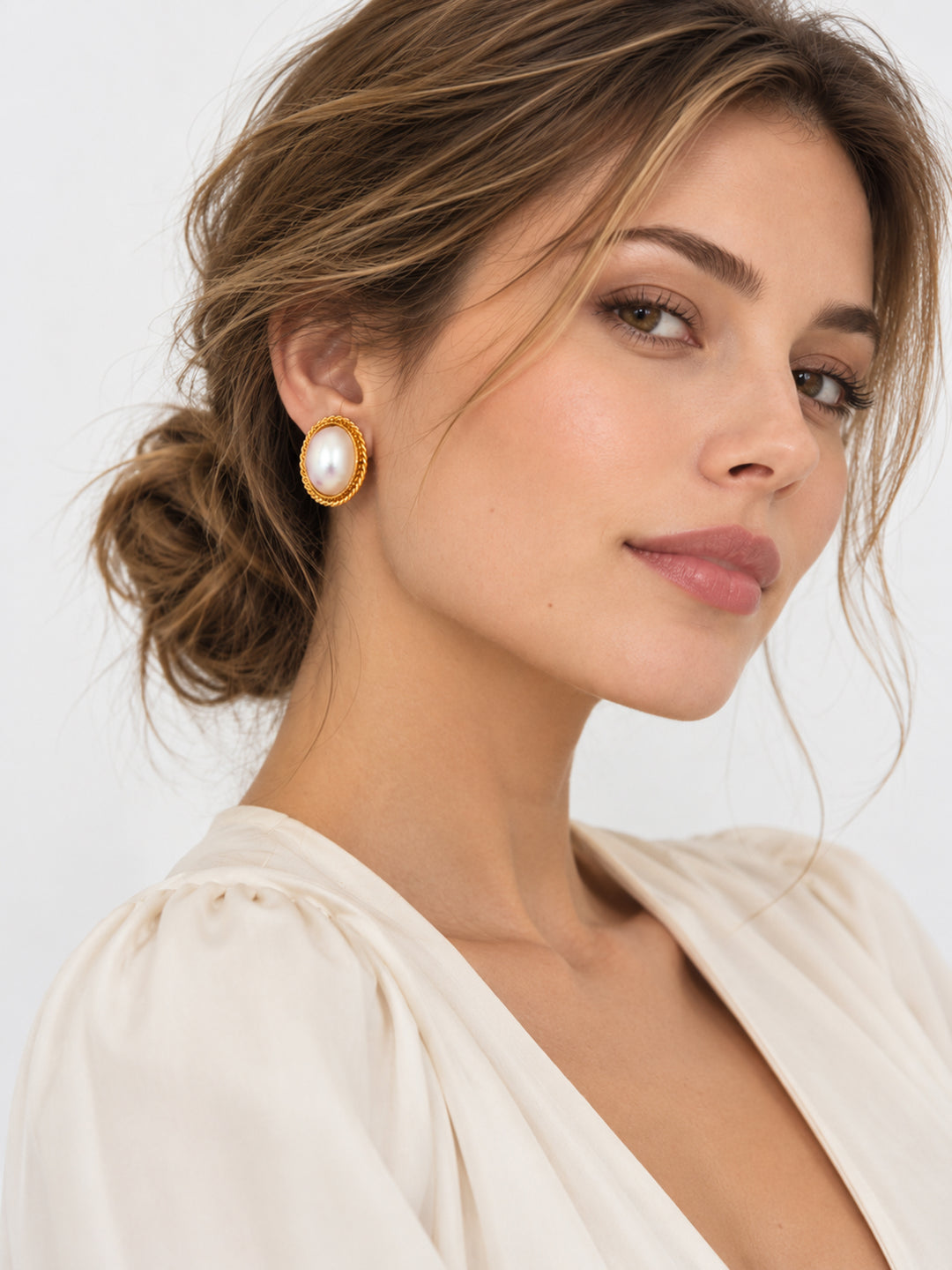 Ottilie Oval Pearl Stud Earrings - view 3