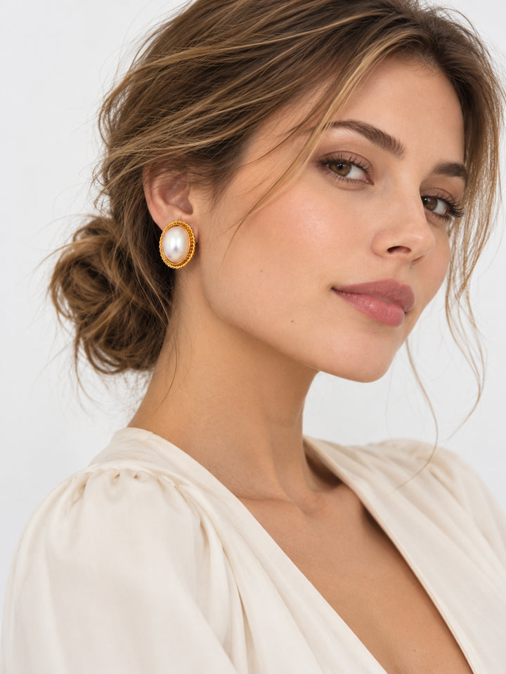 Ottilie Oval Pearl Stud Earrings - view 3