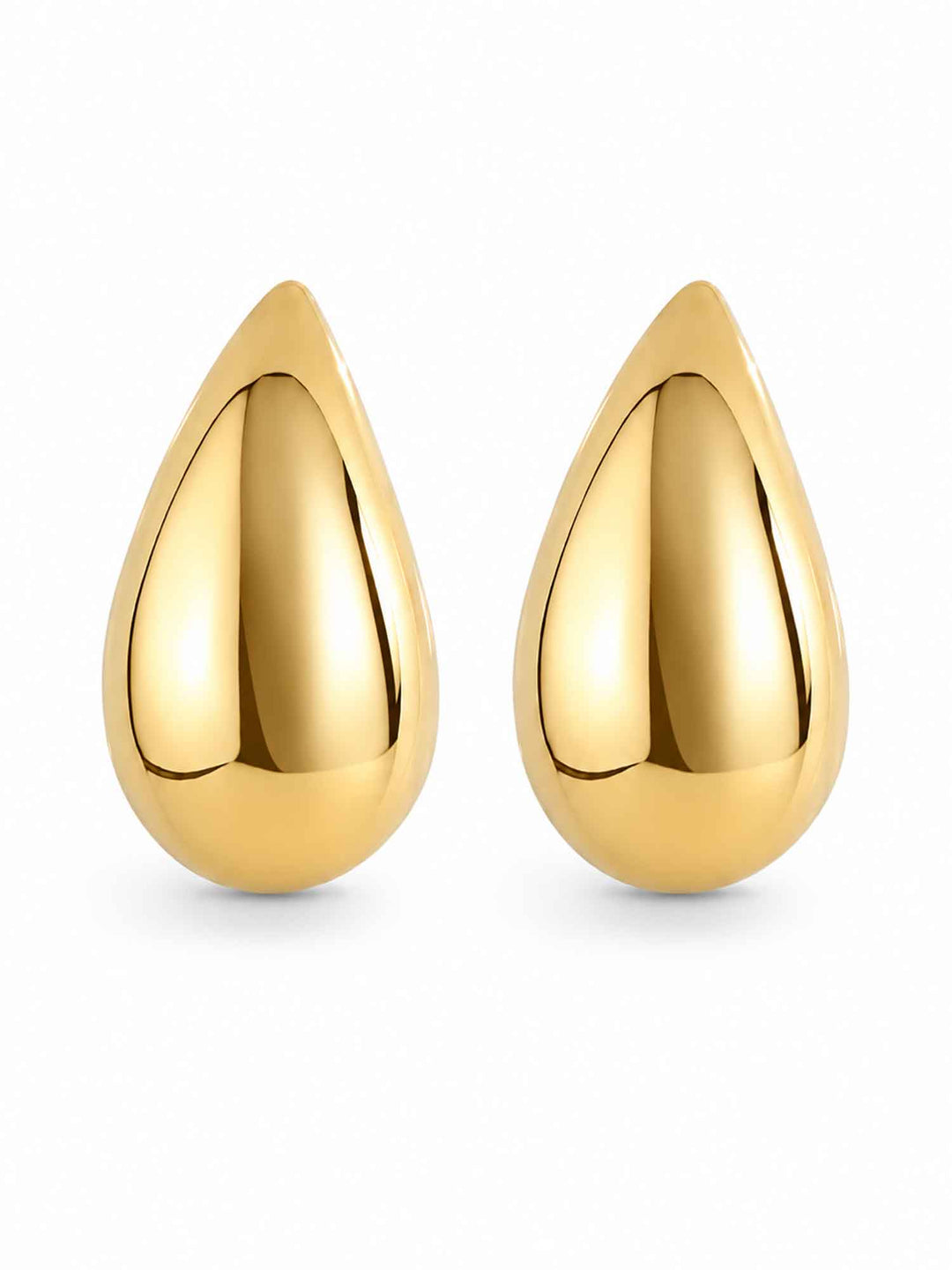 Pair of Titania medium gold teardrop earrings on white background