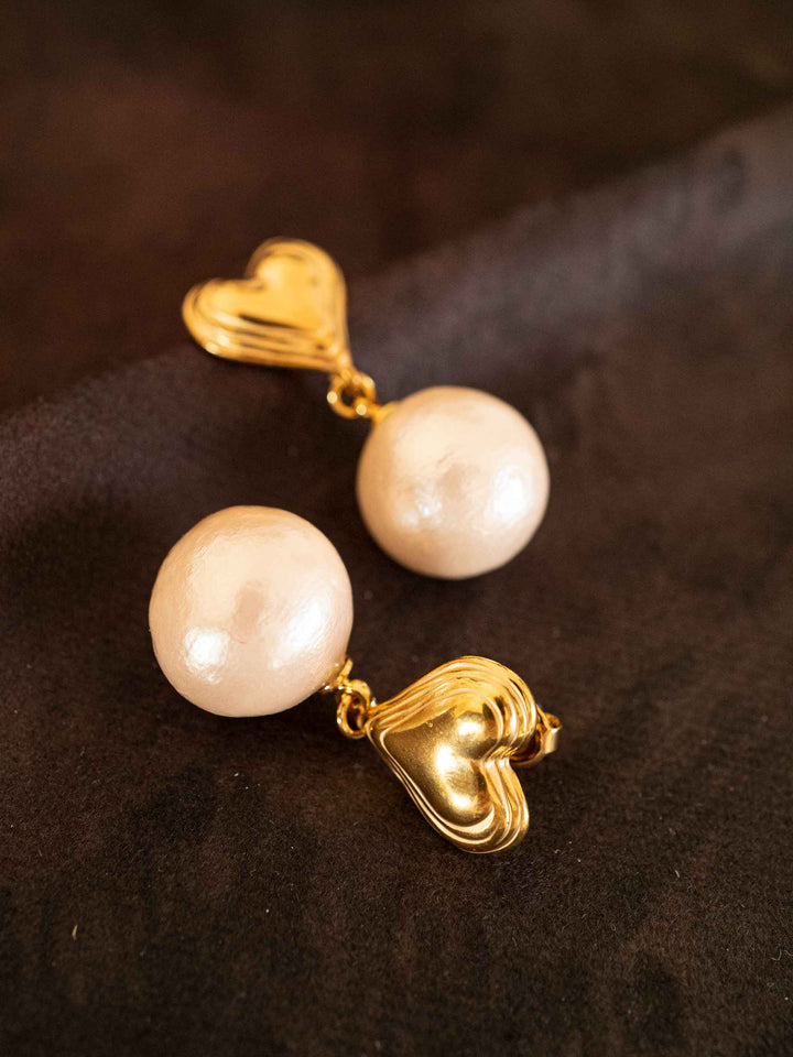 Cotton Pearl Heart Earrings