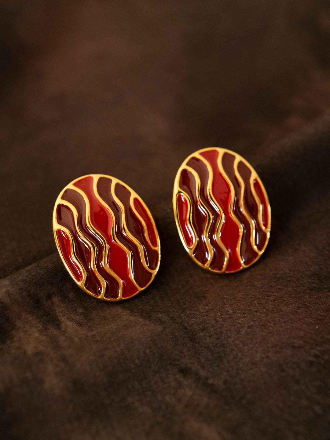 Red Wave Gold Earrings