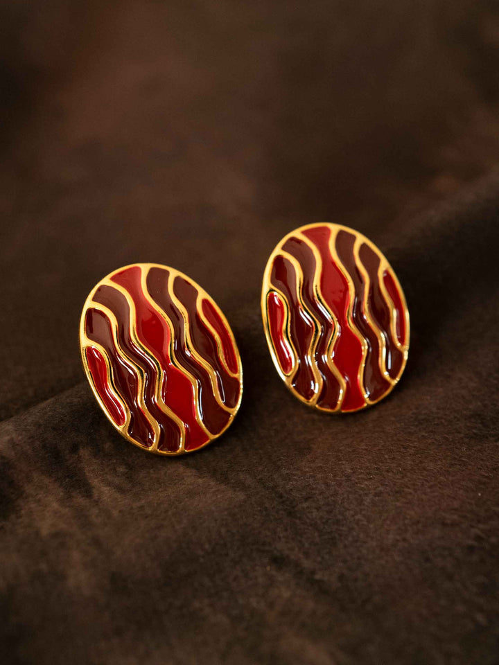 Red Wave Gold Earrings