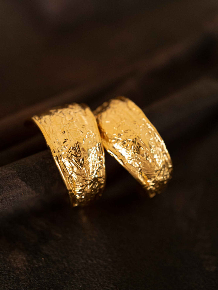 Golden Gold Foil Patterned Hoop Earrings