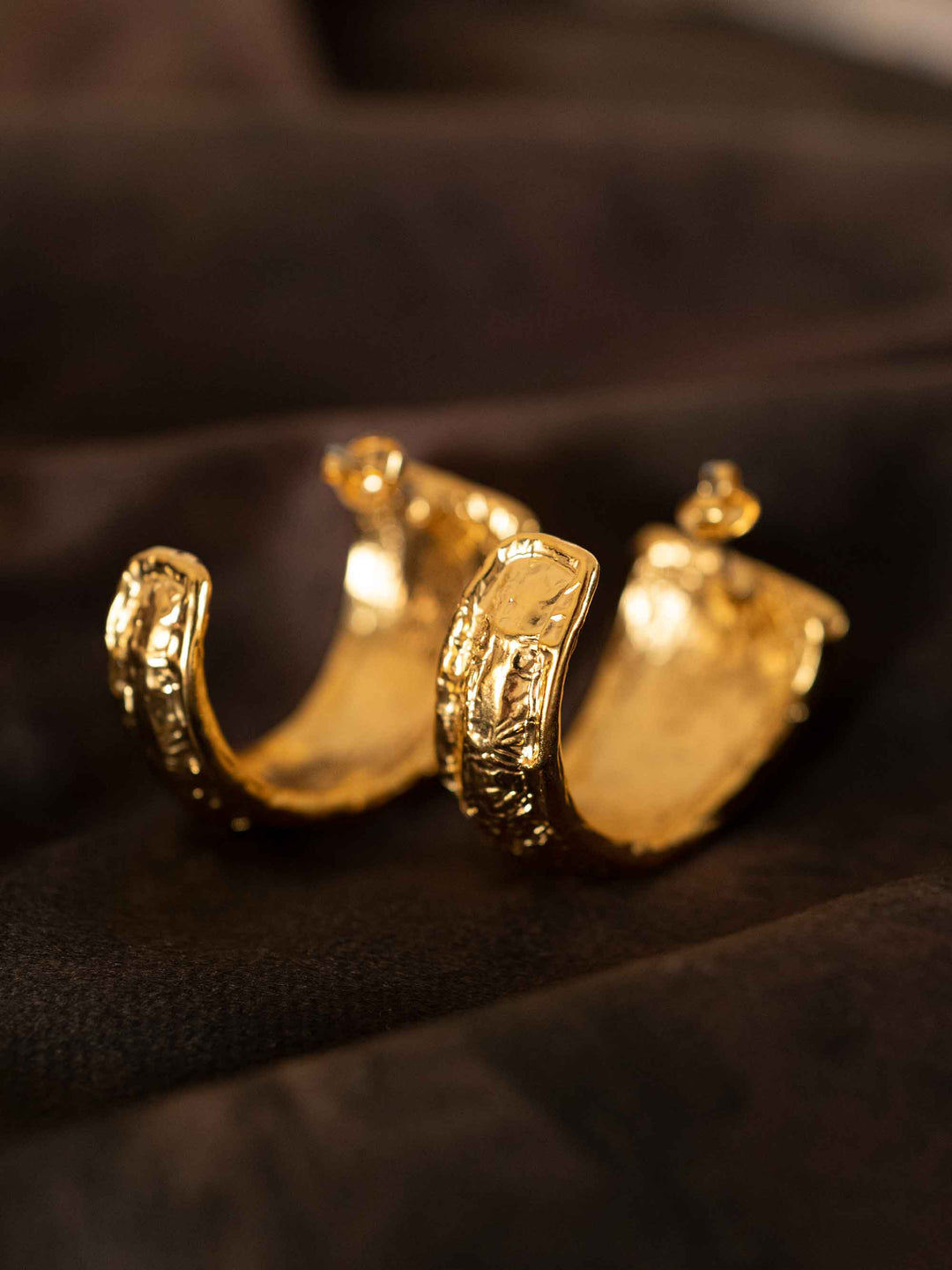 Golden Gold Foil Patterned Hoop Earrings