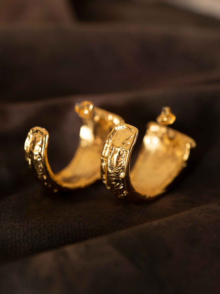 Golden Gold Foil Patterned Hoop Earrings