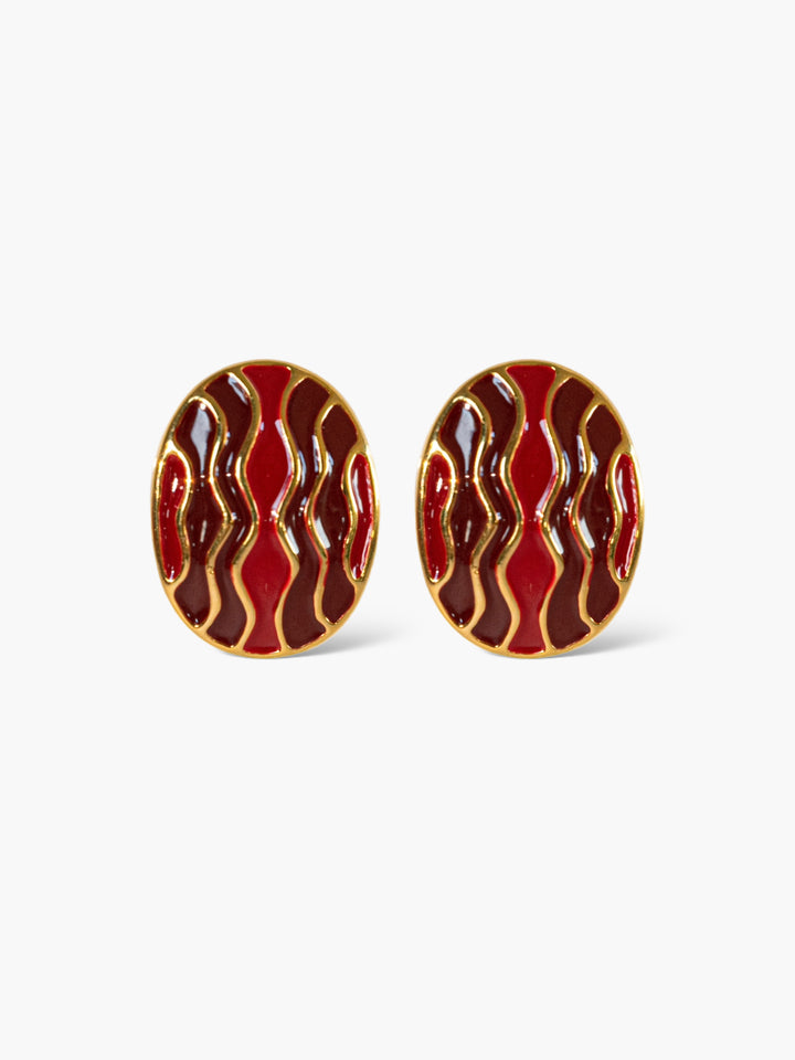Red Wave Gold Earrings