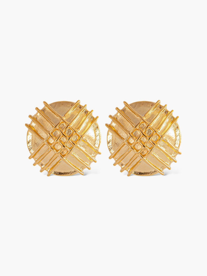 Vintage Striped Round Gold Earrings