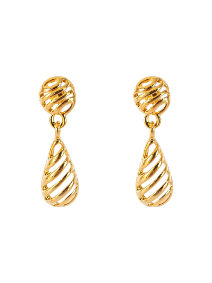 Round Drop Striped Gold Earrings