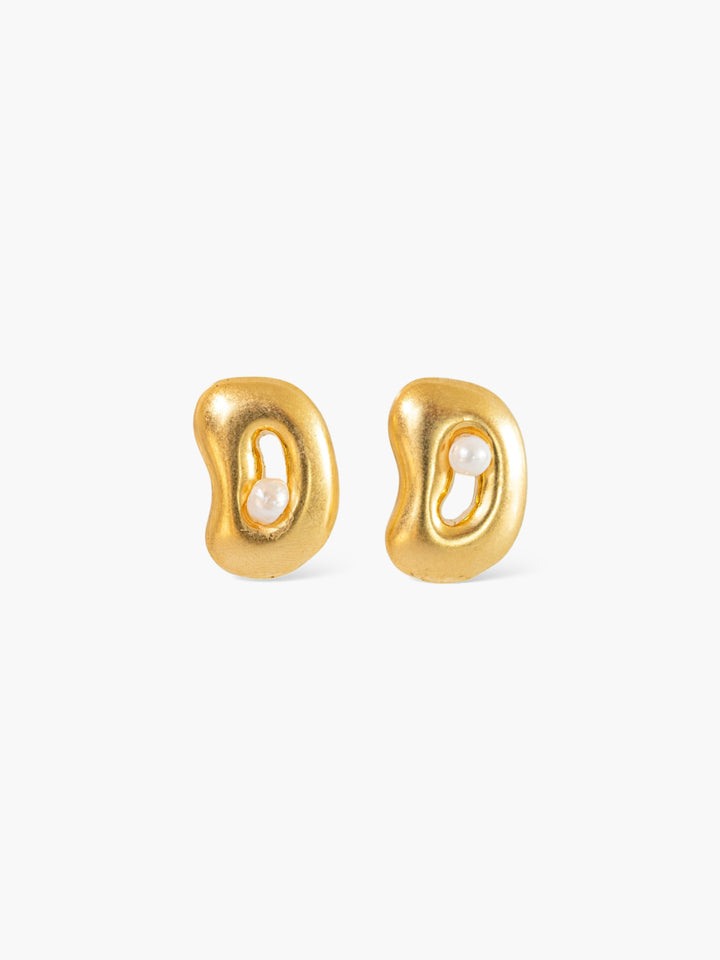 Hollow Bean Pearl Gold Earrings