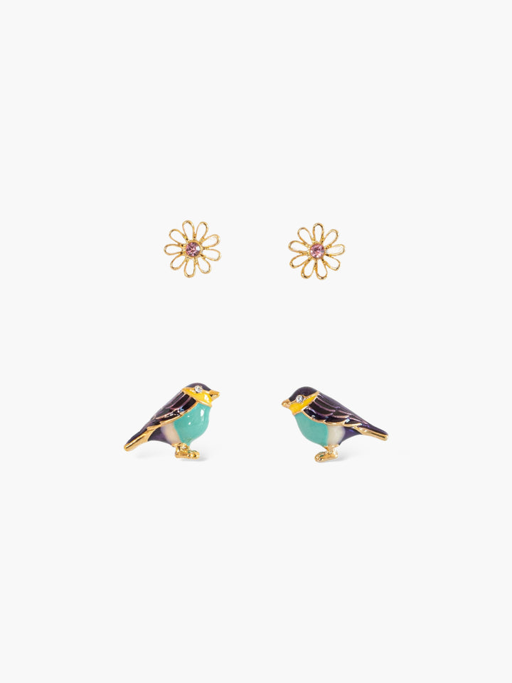 Bird and Flower Earring Set