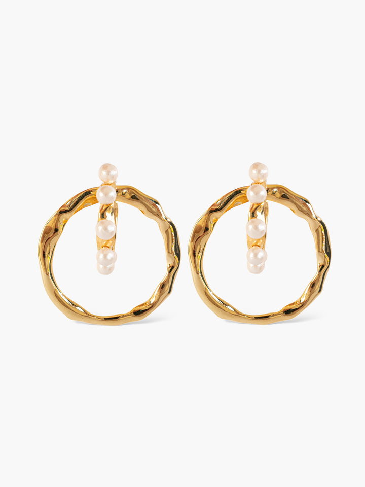 Two-Way Cotton Pearl Gold Hoop Earrings