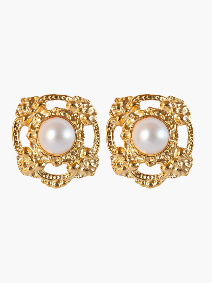 Classic Hollow Pearl Silence Gold Earrings