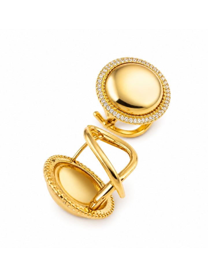 Portia crystal dome earrings styled on model