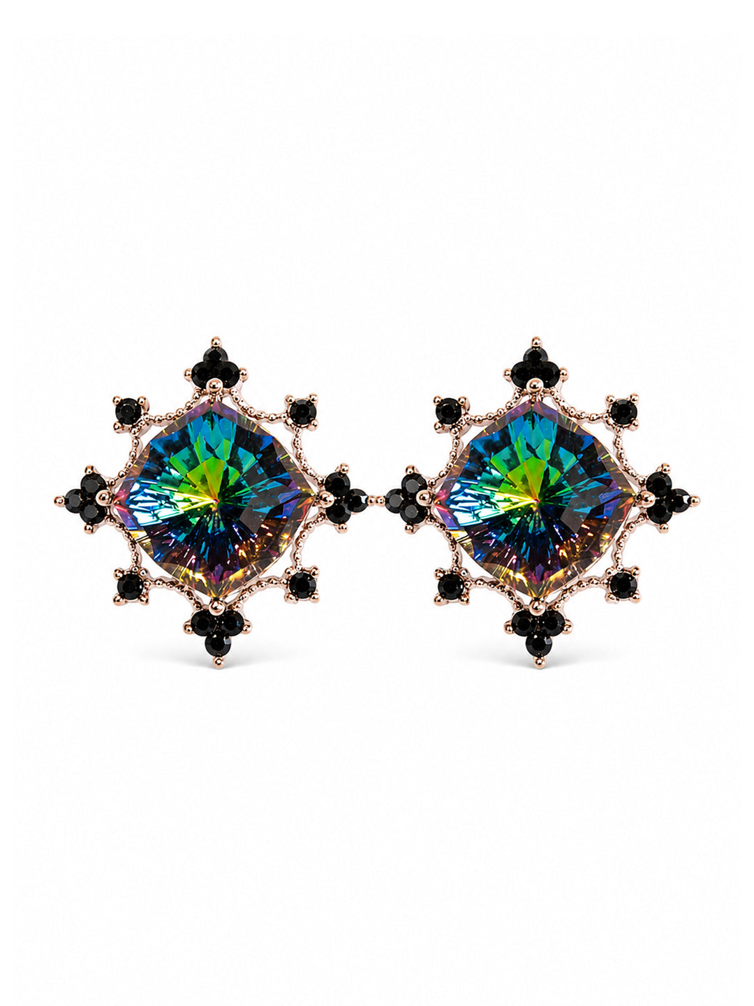 Priscilla aurora crystal earrings with black crystal accents