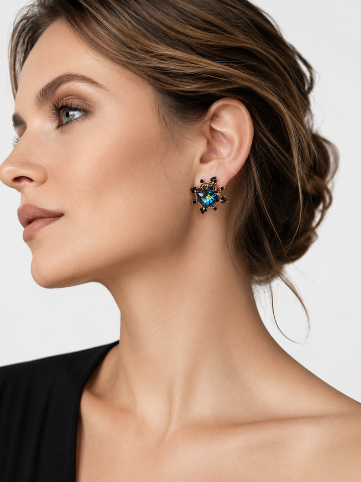 Priscilla aurora crystal earrings styled on model