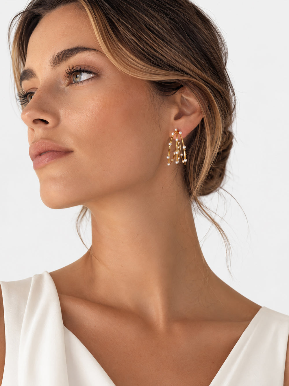 Regina pearl hoops with layered gold-plated design