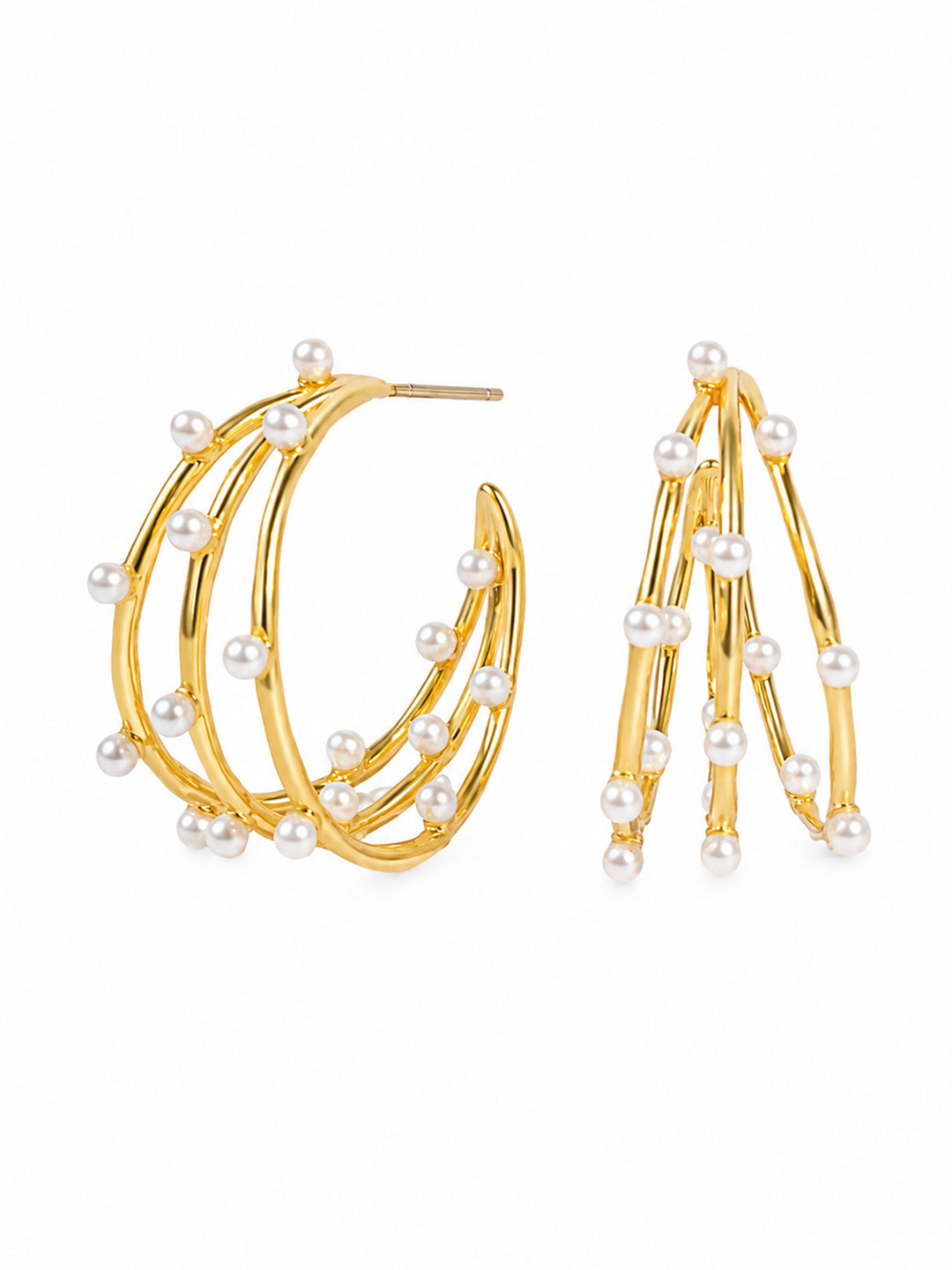 Regina pearl hoops with layered gold-plated design