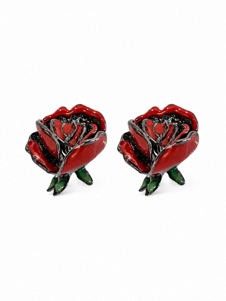 Rose Enamel Flower Earrings