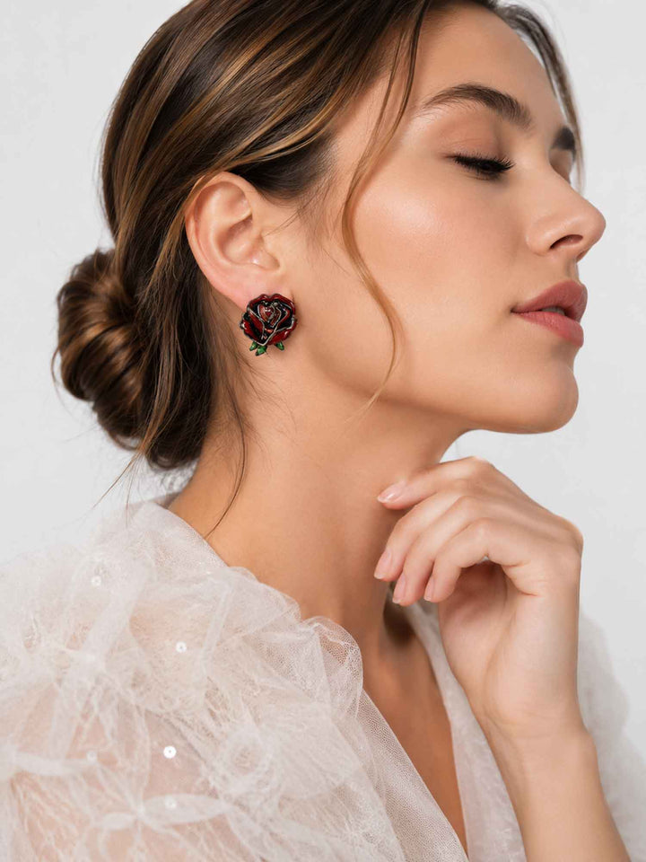 Rose Enamel Flower Earrings