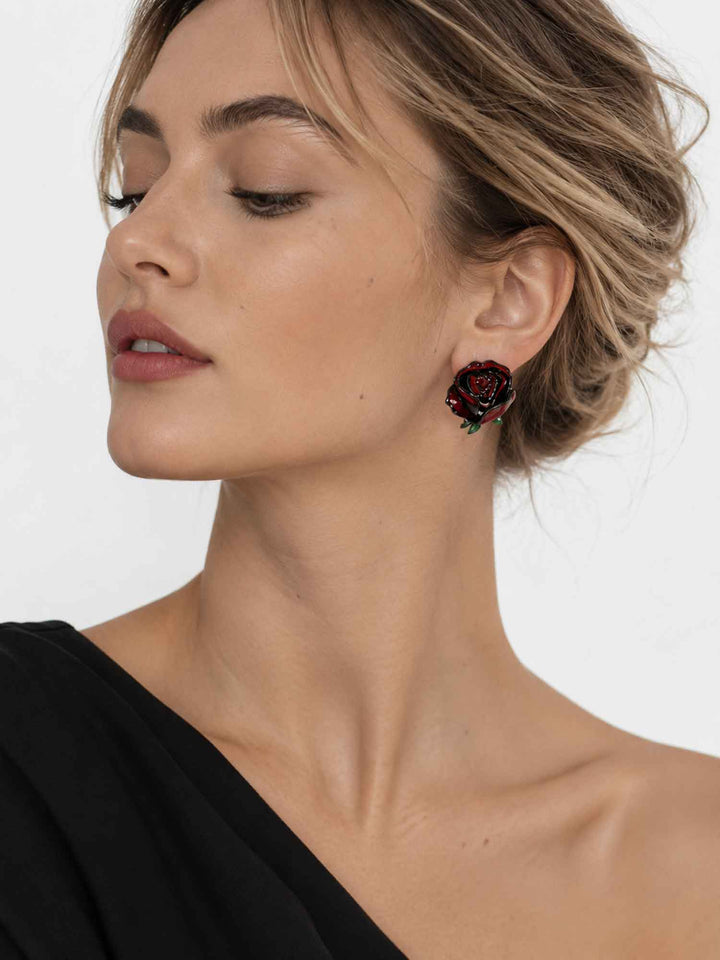 Rose Enamel Flower Earrings