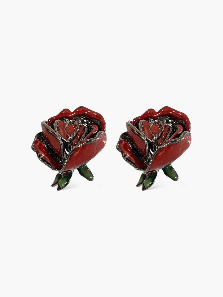 Rose Enamel Flower Earrings