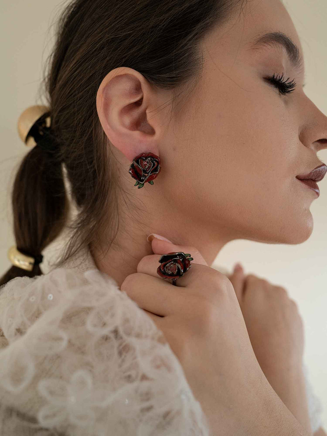 Rose Enamel Flower Earrings