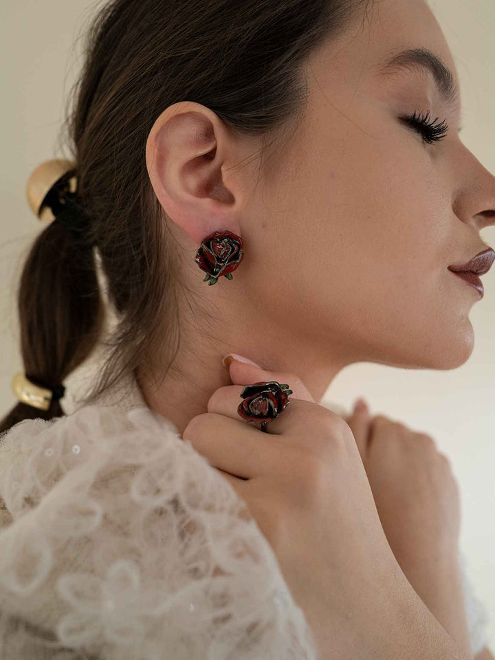 Rose Enamel Flower Earrings