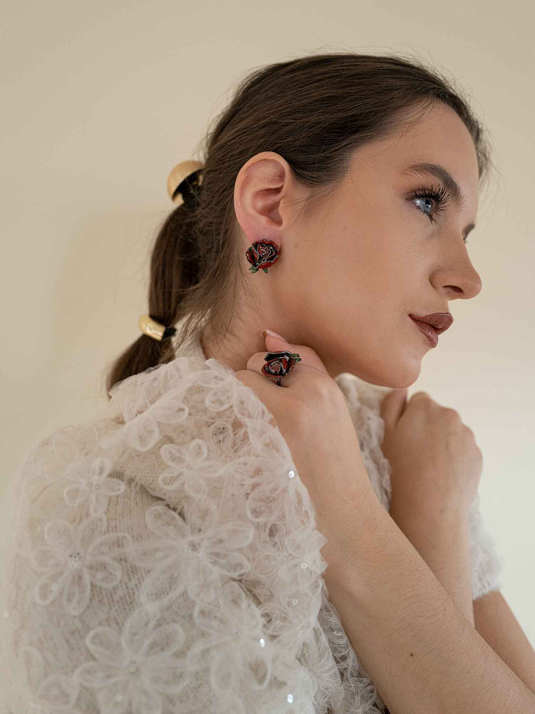 Rose Enamel Flower Earrings