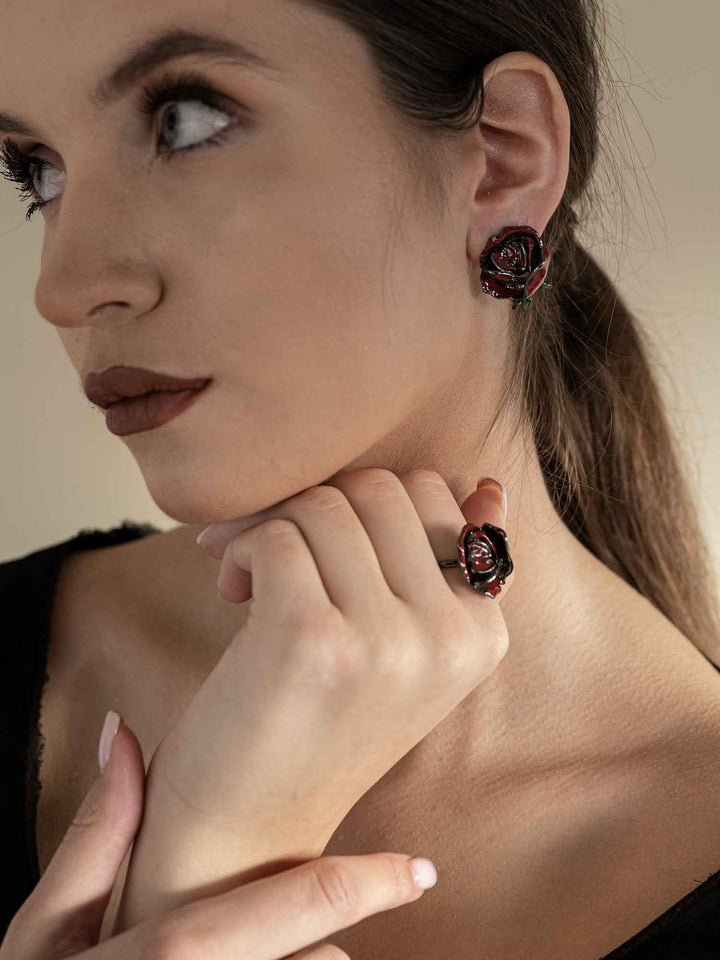Rose Enamel Flower Earrings