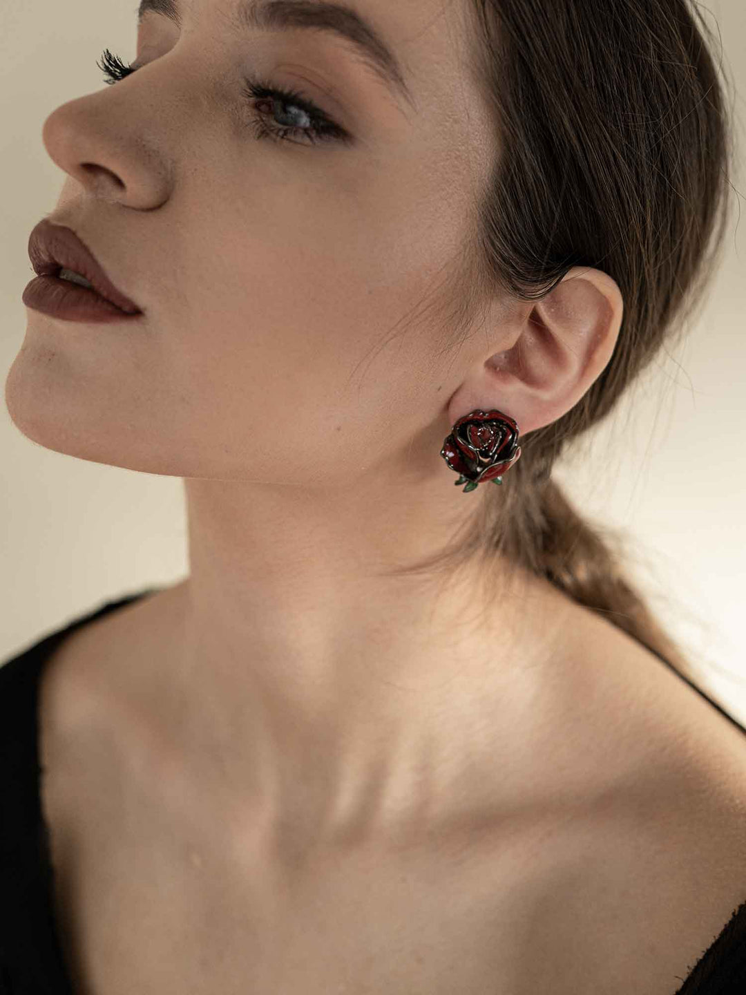 Rose Enamel Flower Earrings