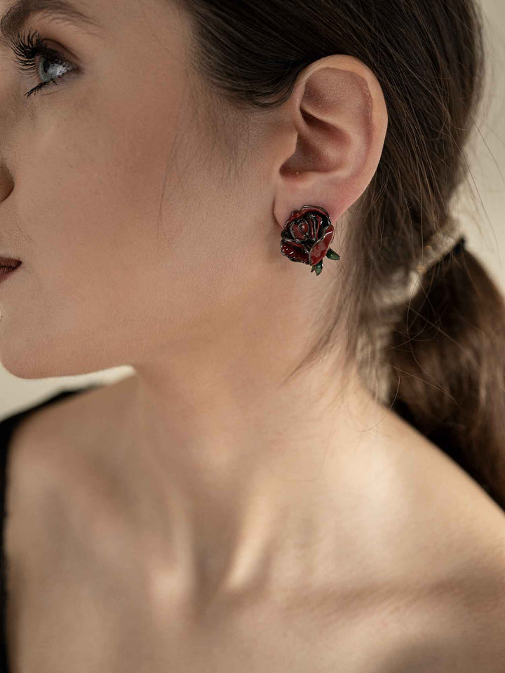 Rose Enamel Flower Earrings