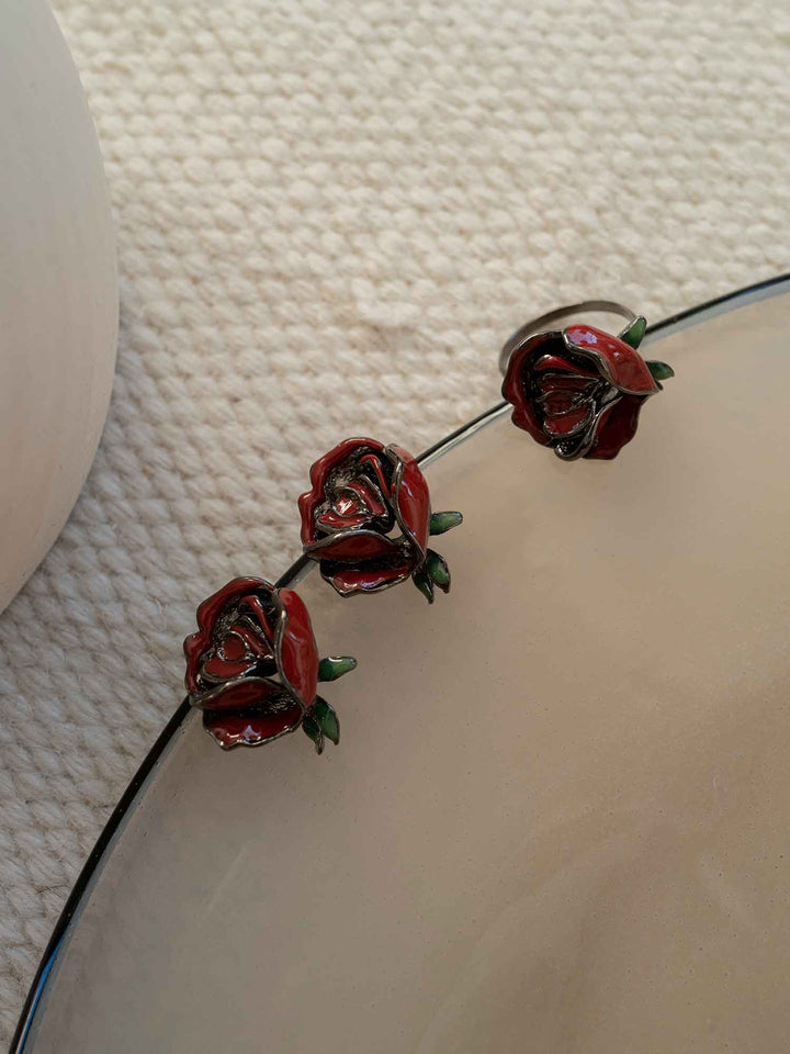 Rose Enamel Flower Earrings