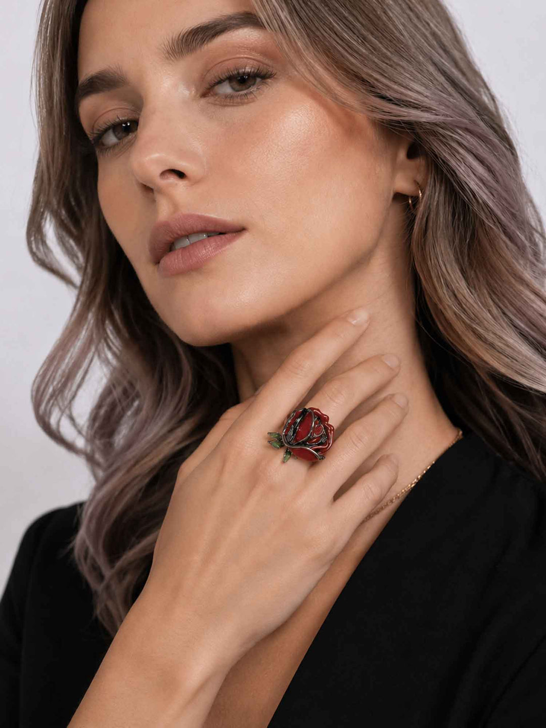 Rose Enamel Flower Ring